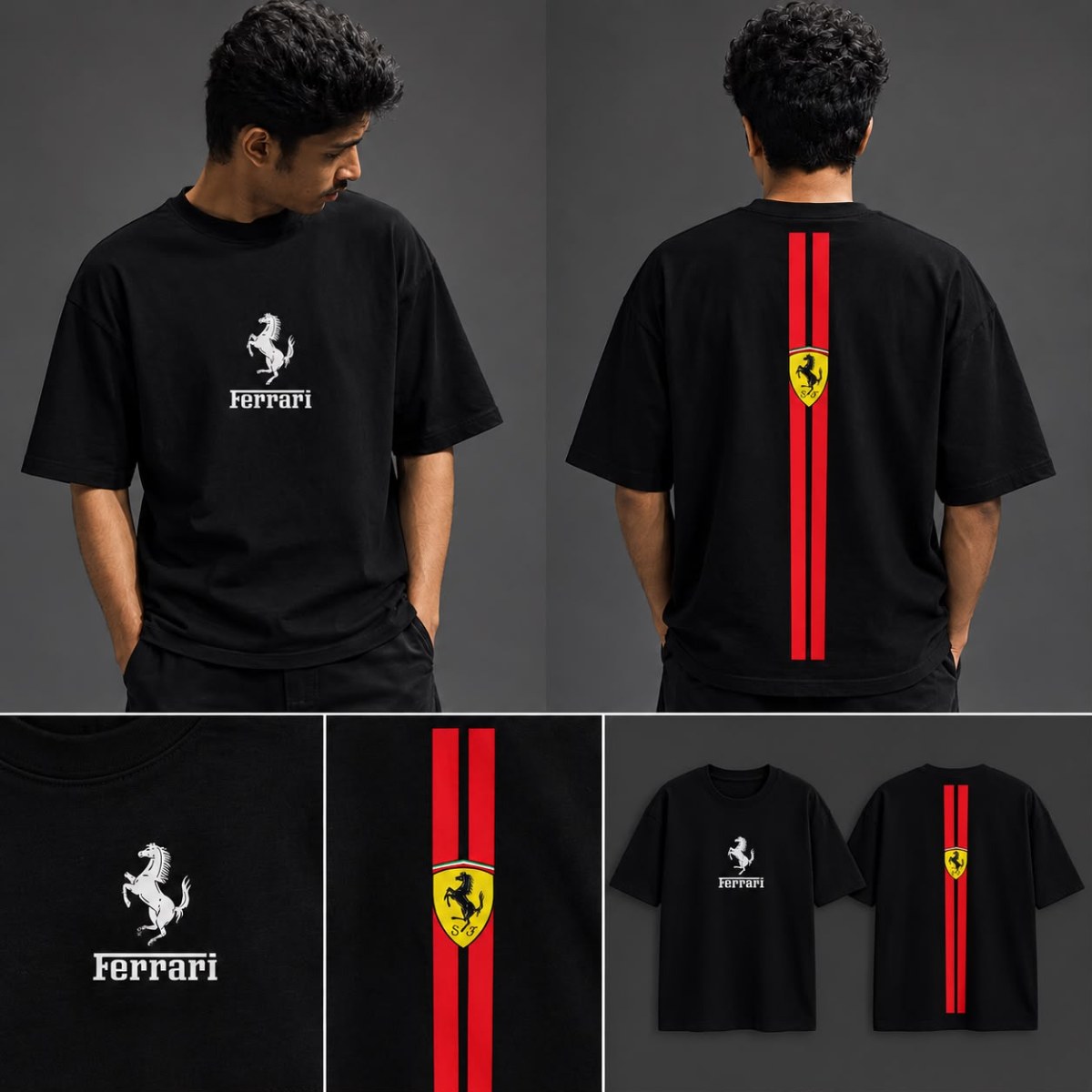 ferrari black drop shoulder
