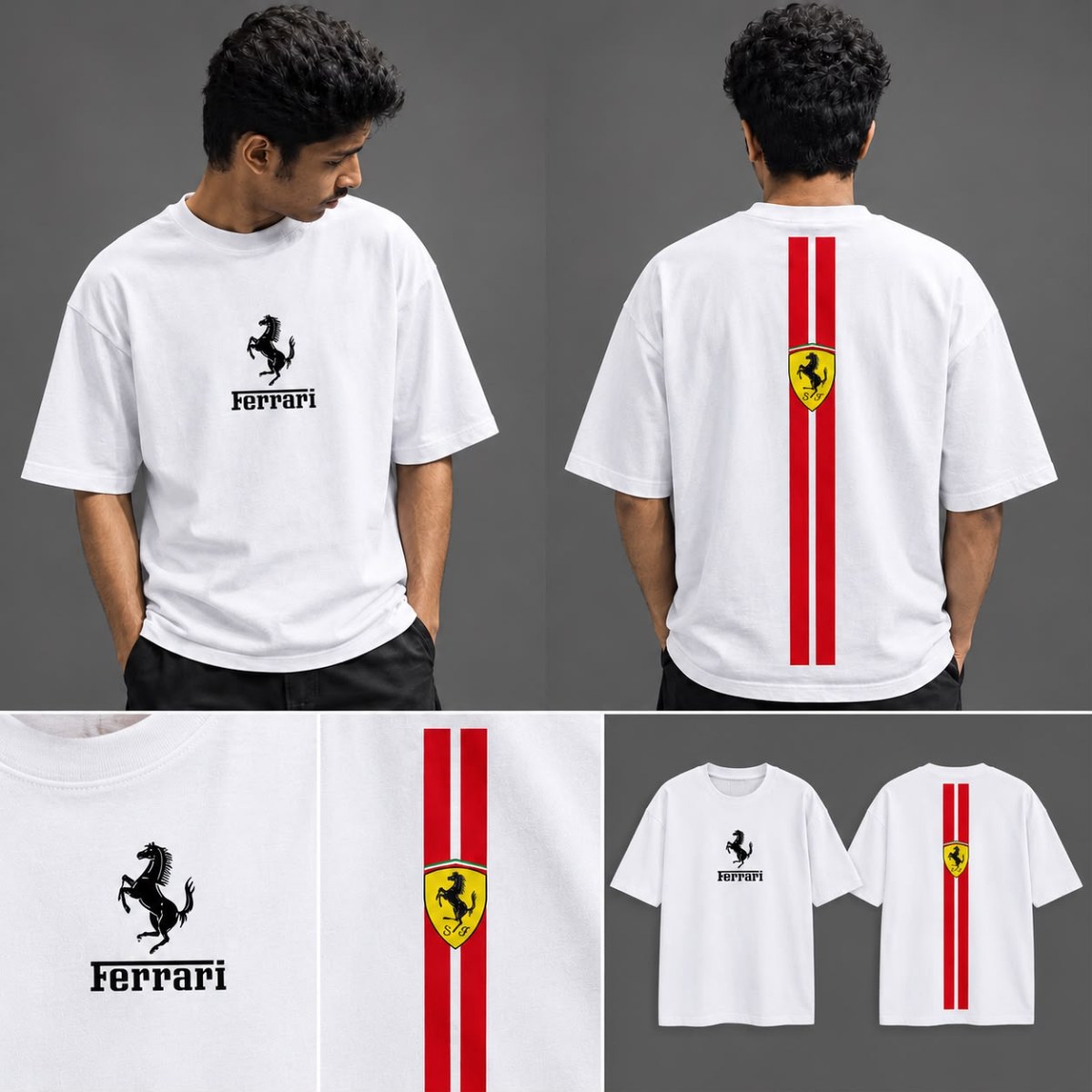 ferrari white drop shoulder